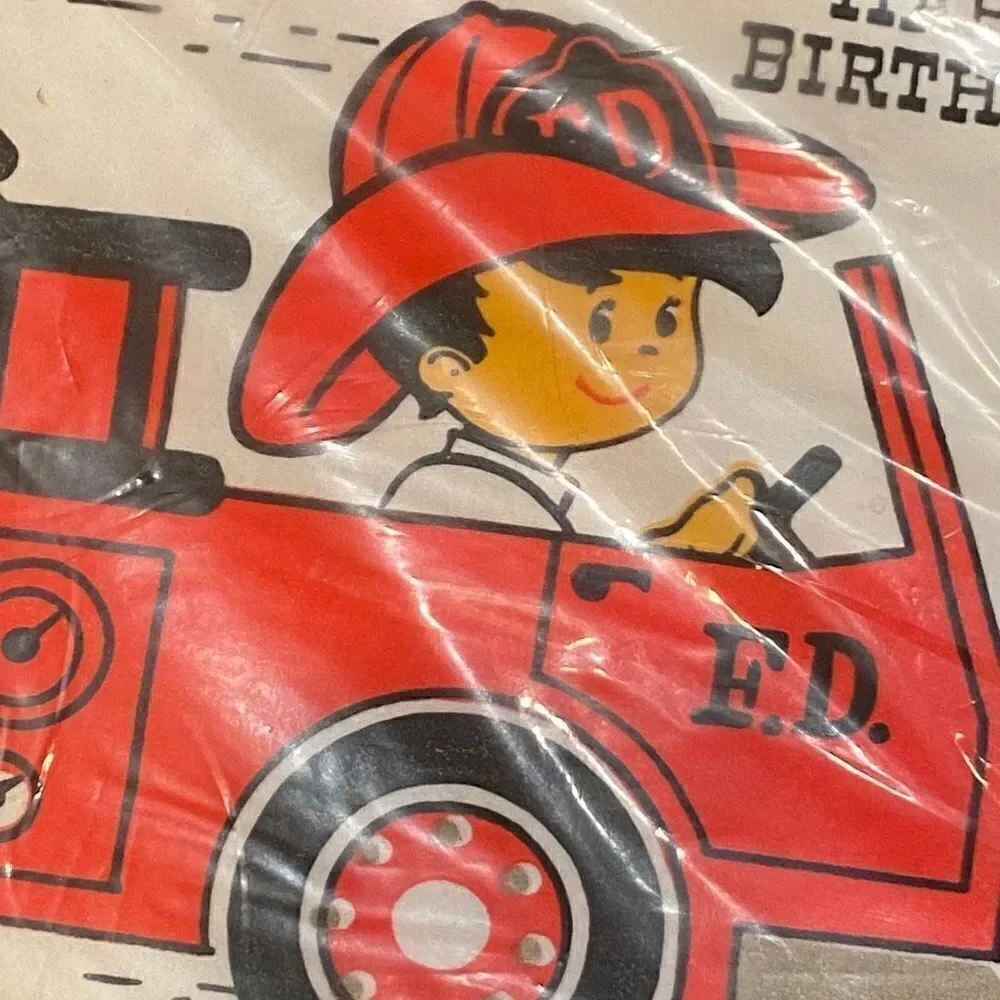 Vintage Firetruck Birthday Invitations and Napkins